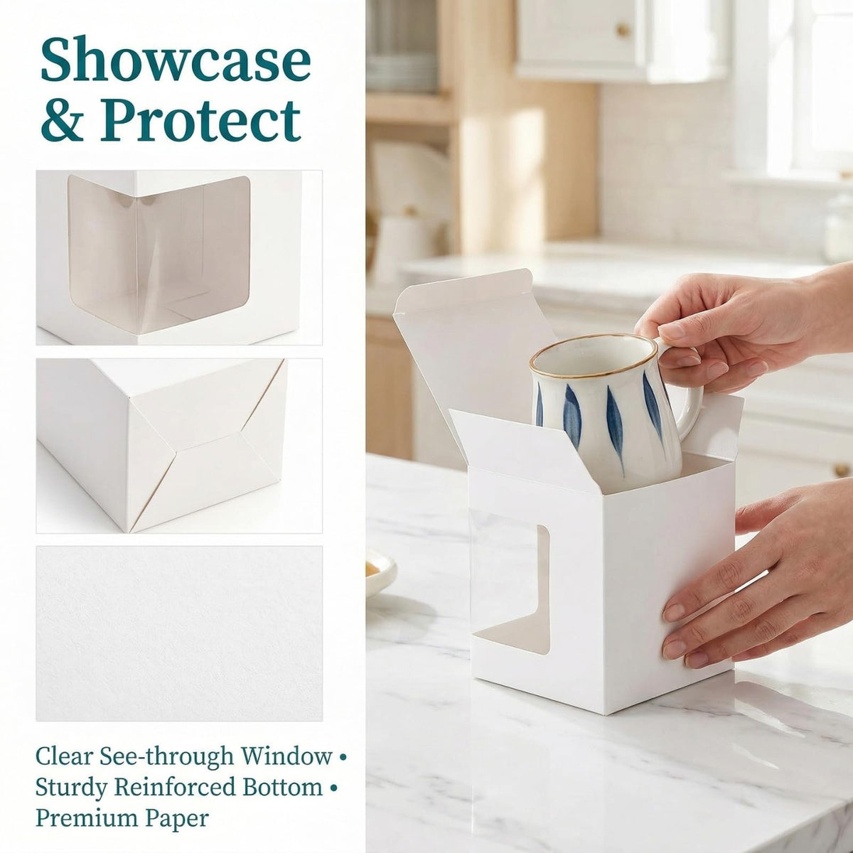 AVLA 50 Pack Gift Boxes for Sublimation Mugs, 4.3x4.3x5'' Small White Packaging, 12OZ 15OZ Transparent Cups Wrapping With Clear View Window, Cupcake Christmas Ornament Box for Wedding 🍁 All In One Marketplace Canada
