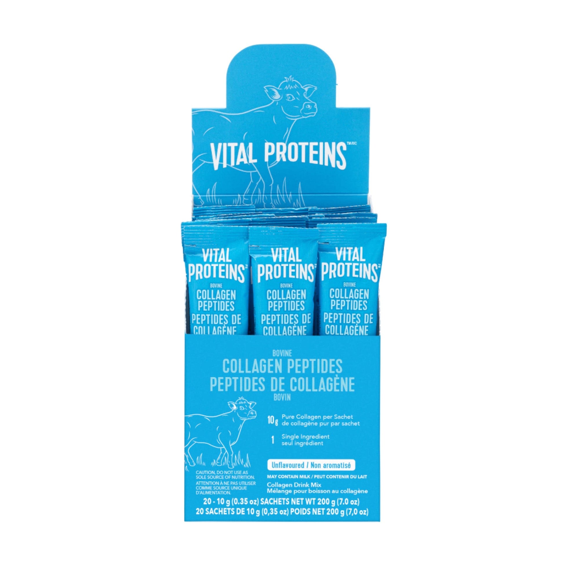 VITAL PROTEINS Bovine Collagen Peptides Powder, Single-serve Stick Packs, Unflavoured, Odourless, Gluten-free, No Added Sugar, Paleo-friendly, Non-GMO, No Artificial Flavours Or Colours, 200 g - Available at All In One Marketplace Canada