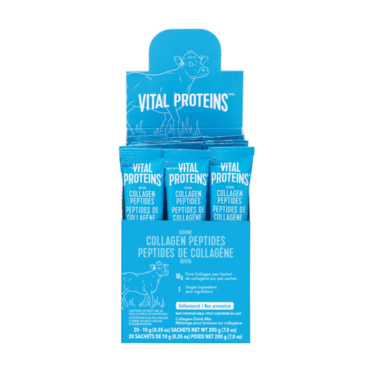 VITAL PROTEINS Bovine Collagen Peptides Powder, Single-serve Stick Packs, Unflavoured, Odourless, Gluten-free, No Added Sugar, Paleo-friendly, Non-GMO, No Artificial Flavours Or Colours, 200 g - Available at All In One Marketplace Canada
