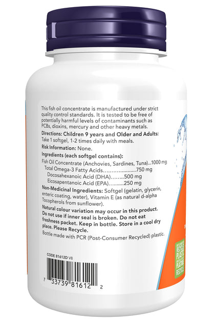 NOW Supplements DHA-500 1000mg Softgels, 90 Count