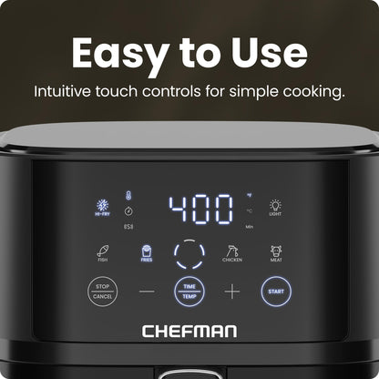 Chefman Air Fryer – 4 QT Compact Airfryer for Quick & Easy Meals, Features Hi-Fry Technology for Extra Crisp, Easy-View Window, Touch Controls with 4 Presets, Nonstick & Dishwasher Safe Basket - Black - Available at All In One Marketplace Canada