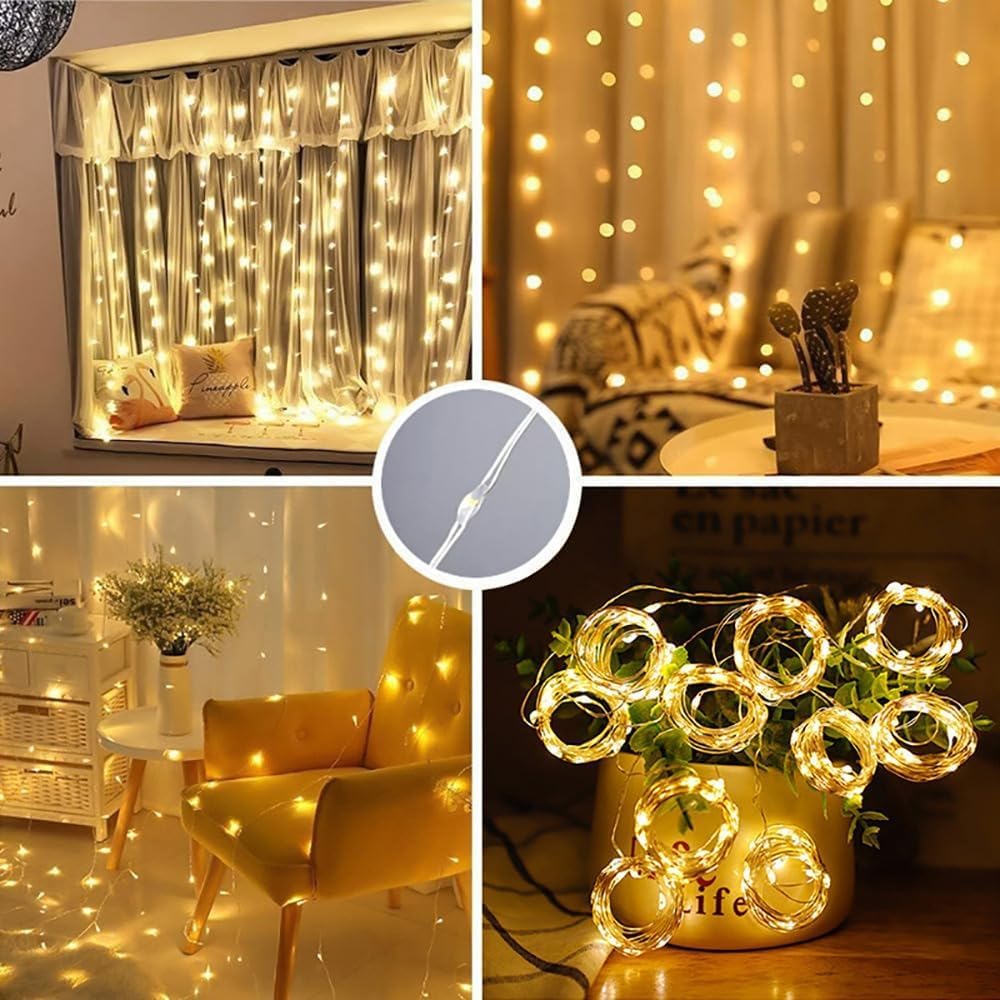 [Upgraded Version] 2 Pack Fairy Curtain Lights for Bedroom 600 LED, Christmas String Lights USB Plug in 8 Modes Wall Hanging Twinkle with Remote Control for Wedding Party Backdrop Decor Warm White 🍁 All In One Marketplace Canada