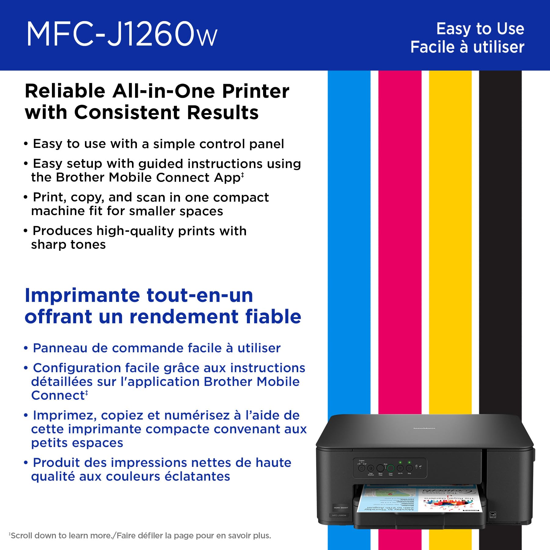 Brother MFC-J1260W Work Smart Wireless Colour Inkjet All-in-One Printer Scanner Copier for Home Office 150-Sheet Tray 16ppm Black 9ppm Colour with LC501 Starter Ink (MFCJ1260W)