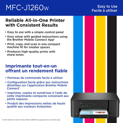Brother MFC-J1260W Work Smart Wireless Colour Inkjet All-in-One Printer Scanner Copier for Home Office 150-Sheet Tray 16ppm Black 9ppm Colour with LC501 Starter Ink (MFCJ1260W)