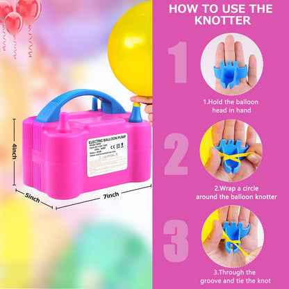 Electric Balloon Pump,Balloon Inflator, Dual Nozzle Electric Air Pump,Balloon Pump Balloons Blower 110V 600W for Party Decoration with Gifts:2 Balloon Tying Tools (Rose red)