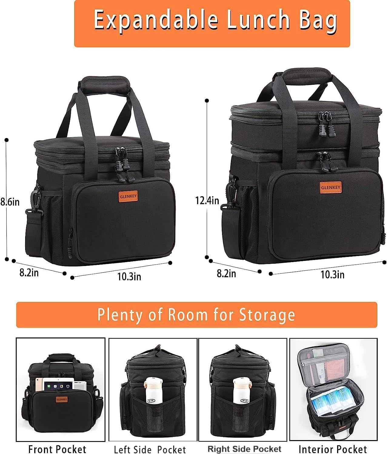 Expandable Large Lunch Bag, Double Deck Insulated Lunch Box Leakproof Durable Soft Cooler Bag for Men Women Adults Work Construction Beach Picnic Daytrip,16L,Black, GLENKEY - Available at All In One Marketplace Canada