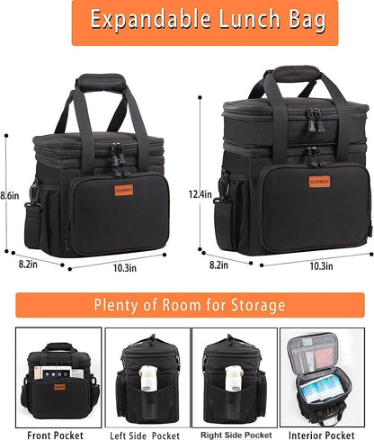 Expandable Large Lunch Bag, Double Deck Insulated Lunch Box Leakproof Durable Soft Cooler Bag for Men Women Adults Work Construction Beach Picnic Daytrip,16L,Black, GLENKEY - Available at All In One Marketplace Canada