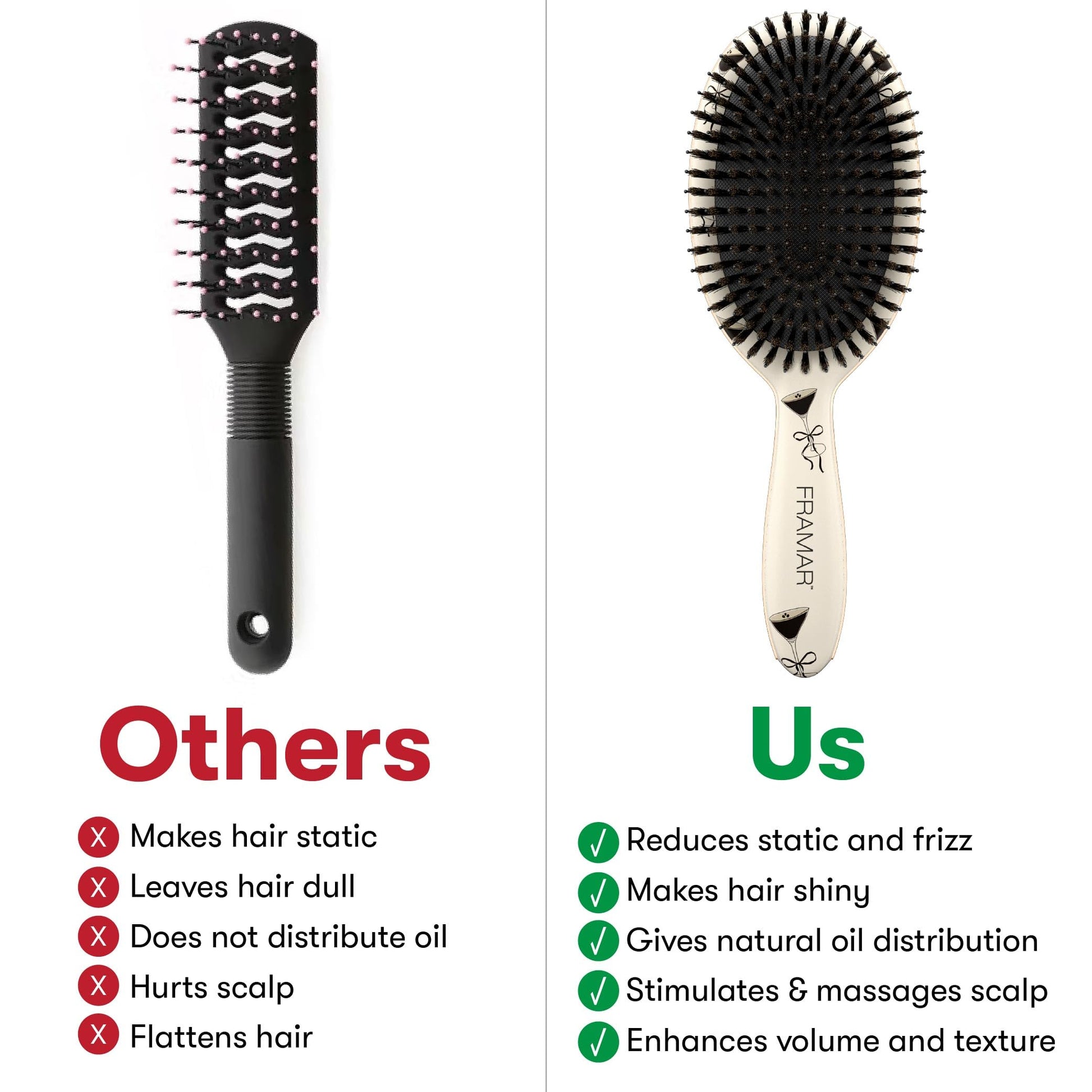 FRAMAR Boar Bristle Hair Brush – Slick Back Hair Brush For Women, Boar Bristle Brush, Slick Back Brush, Hairbrush Women, Brosse a Cheveux, Boar Brush For Volume and Shine – Espresso Martini