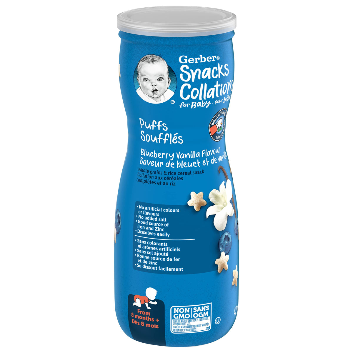 GERBER Puffs Blueberry Vanilla Baby Snacks, Case of 6, 252 g