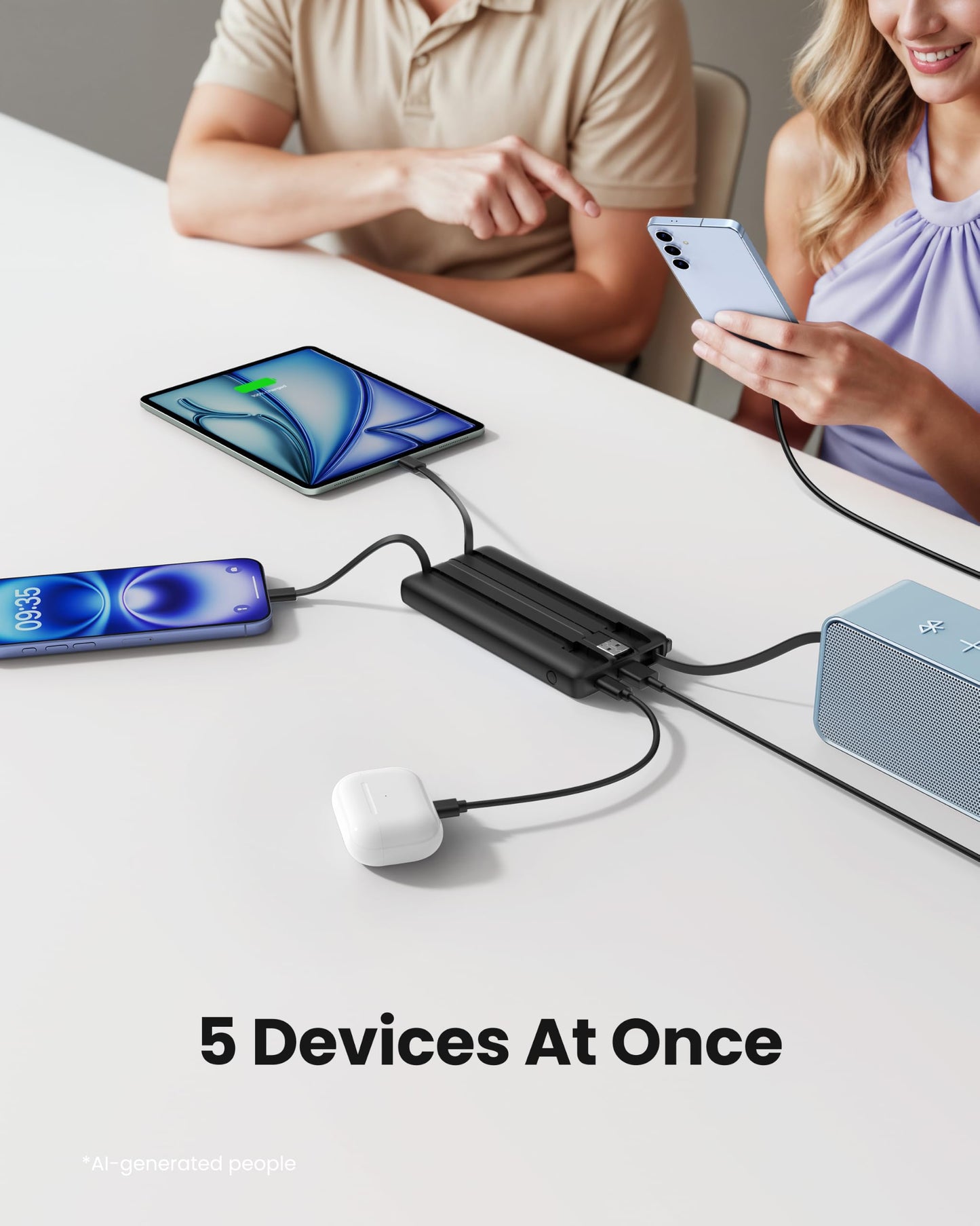 Coowisty Slim Power Bank 10000mAh, Portable Charger Built in 4 Cables