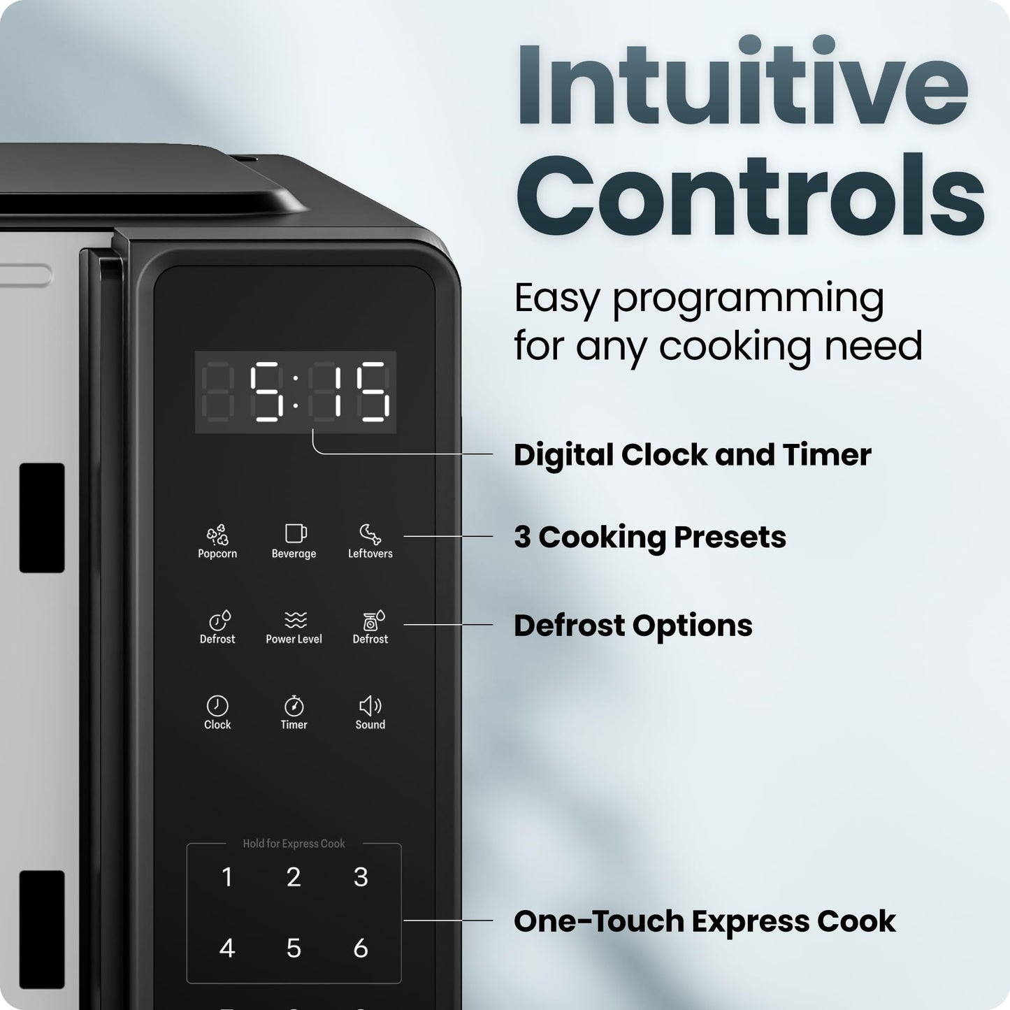 Chefman Countertop Microwave Oven 0.7 Cu. Ft., 700 Watts with 10 Power Levels, 6 Cooking Presets with One-Touch Express Cook, Eco Mode, Child Safety Lock, & Mute Button - Black - Available at All In One Marketplace Canada