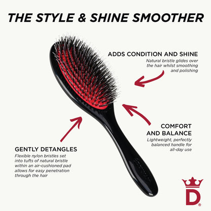 Denman Cushion Hair Brush (Medium) with Soft Nylon Quill Boar Bristles - Porcupine Style for Grooming, Detangling, Straightening, Blowdrying and Refreshing Hair – Black, P081M - Available at All In One Marketplace Canada