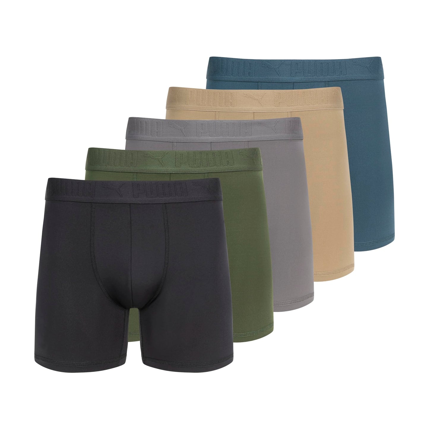 Puma Men's 5 Pack Performance Boxer Briefs, Olive/Blue/Black, Medium 🍁 All In One Marketplace Canada