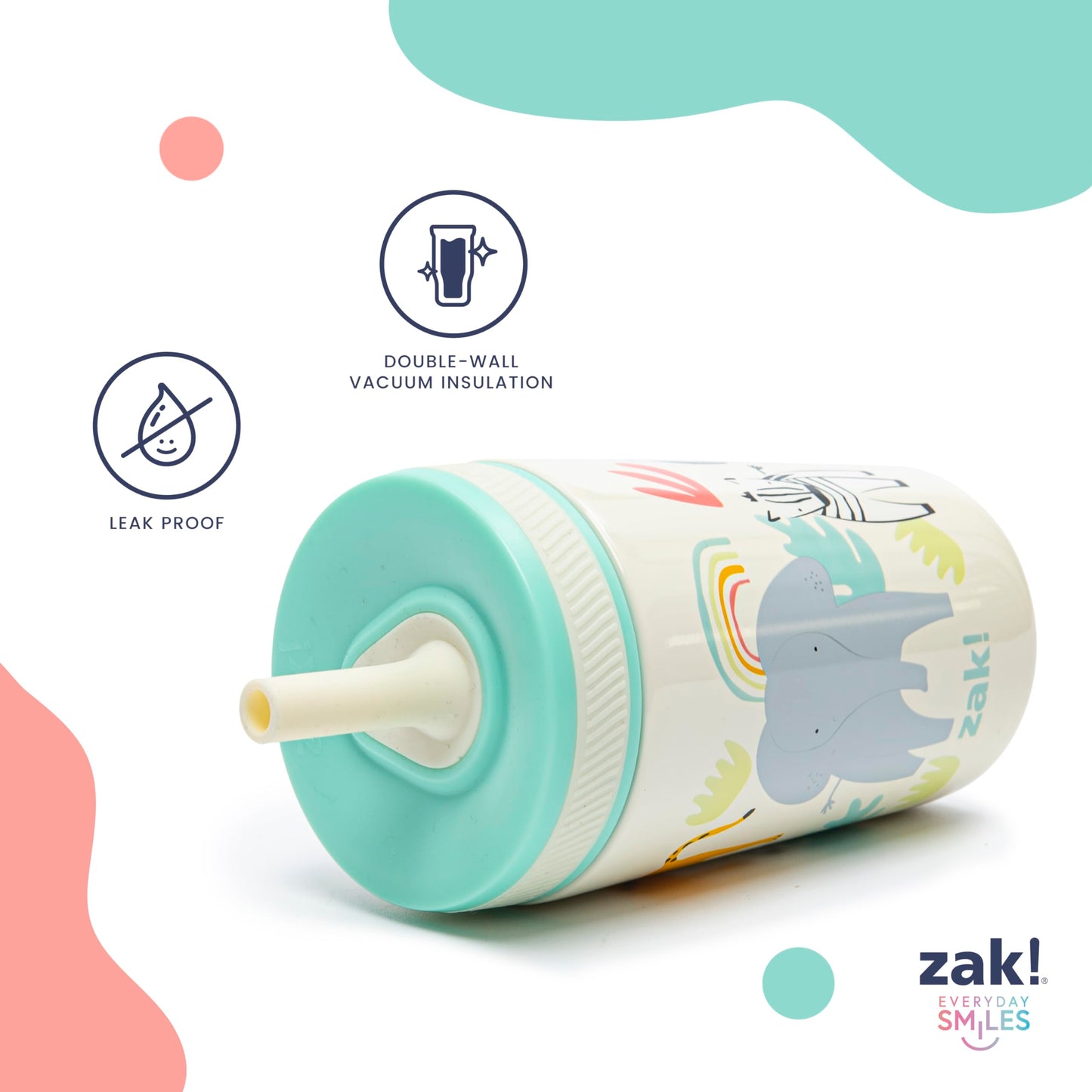 Zak Designs Happy Fruit Kelso 12oz Stainless Steel Leak-Proof Toddler Cup Zak Designs