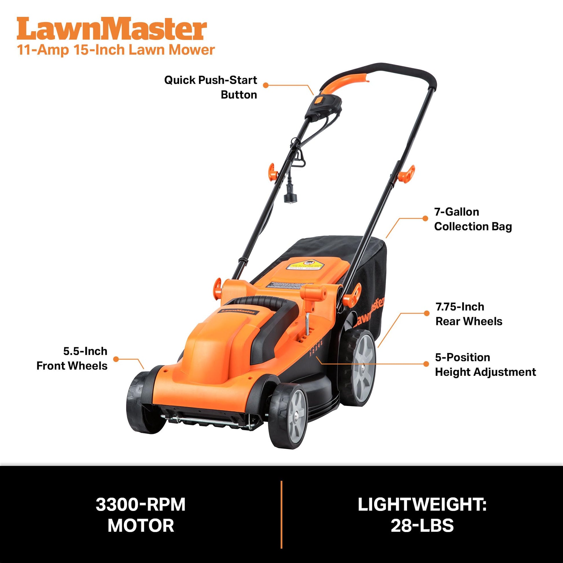 LawnMaster MEB1114K Electric Corded Lawn Mower 15-Inch 11AMP 🍁 All In One Marketplace Canada Lawnmaster