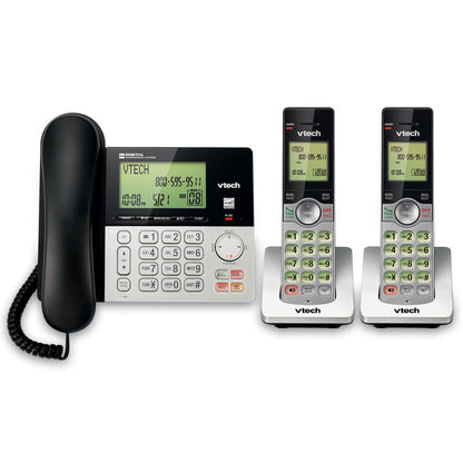 VTech CS6949-2 DECT 6.0 Corded/2-Cordless Telephone System, Black/Silver VTech