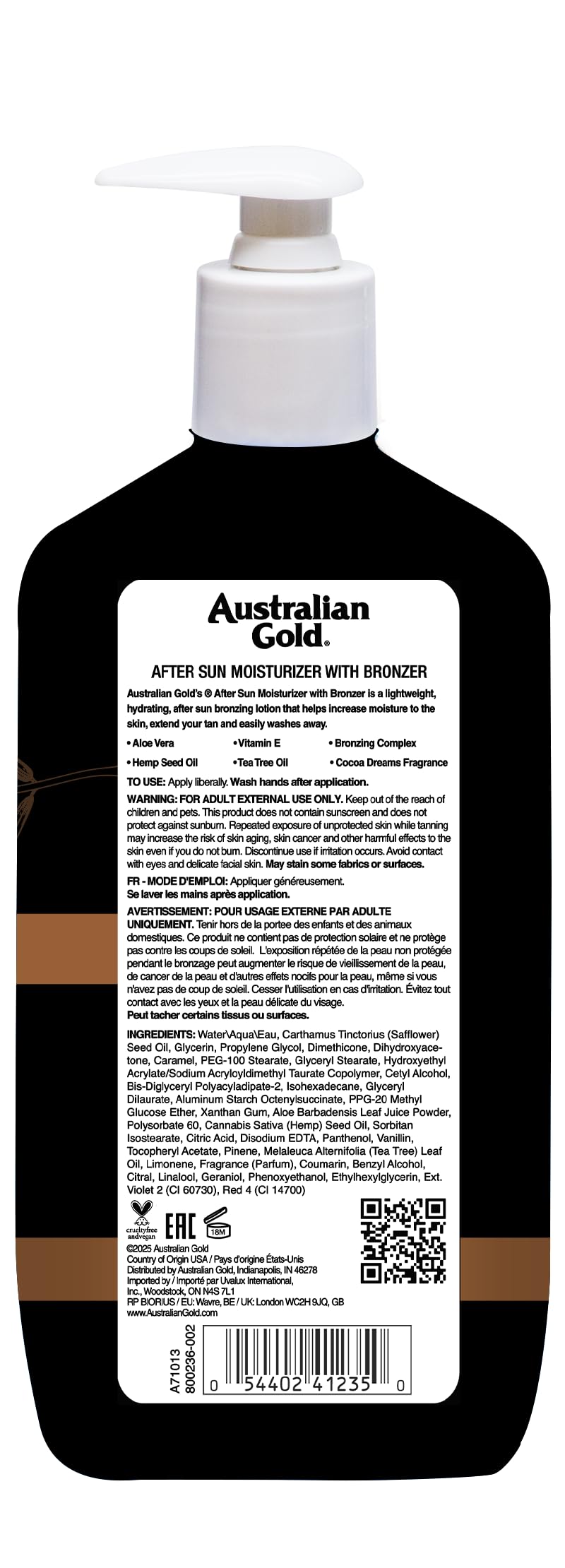 Australian Gold After Sun Moisturizer with Bronzer 16oz-473ML Aloe, Vitamin E, Instant Colour, Moisturizing Cream, Cocoa Dreams Scent Australian Gold