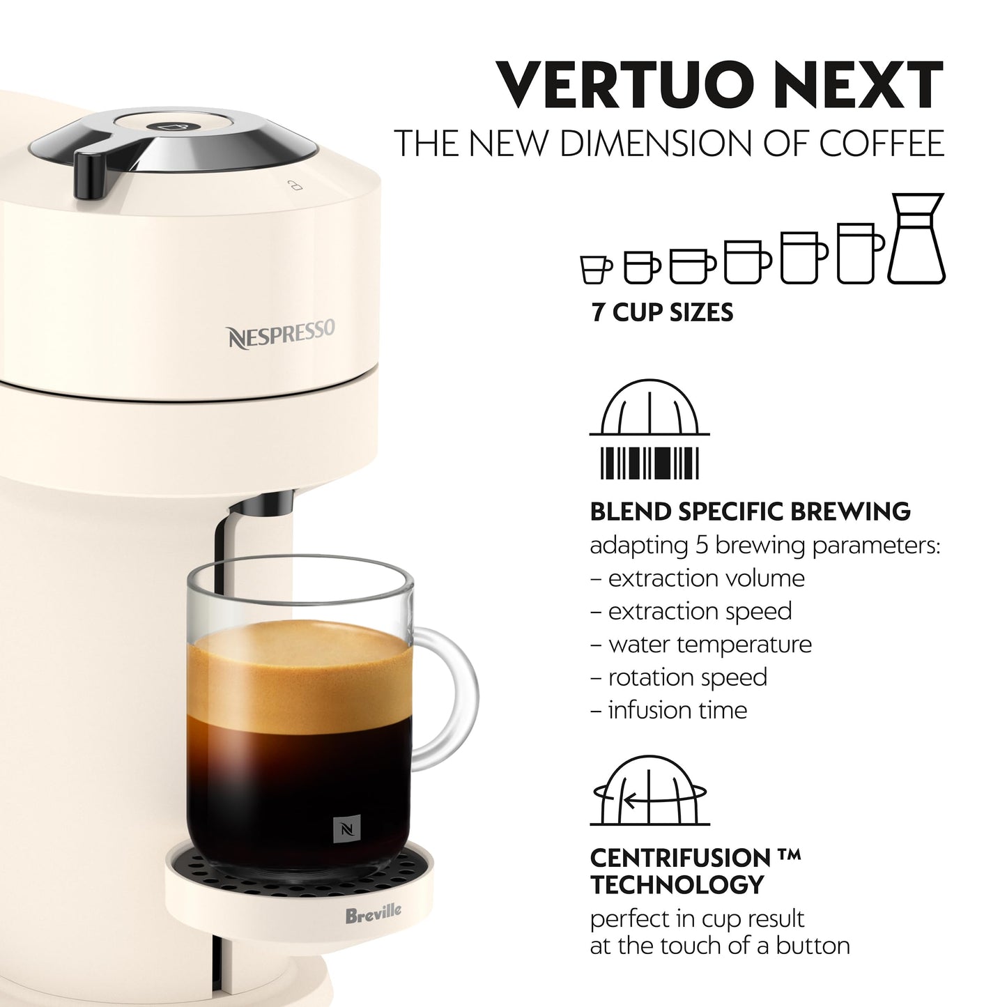 Nespresso Vertuo Next Single Serve Coffee and Espresso Machine by Breville, White and Chrome Nespresso