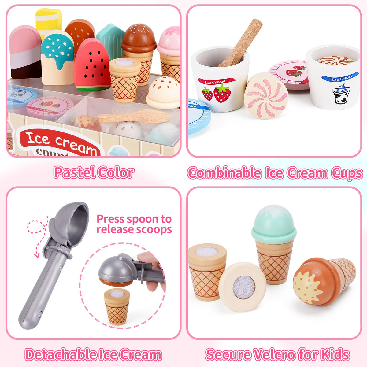 Melofaver Wooden Ice Cream Play Set, Pretend Play Ice Cream Toys for Kids 🍁 All In One Marketplace Canada