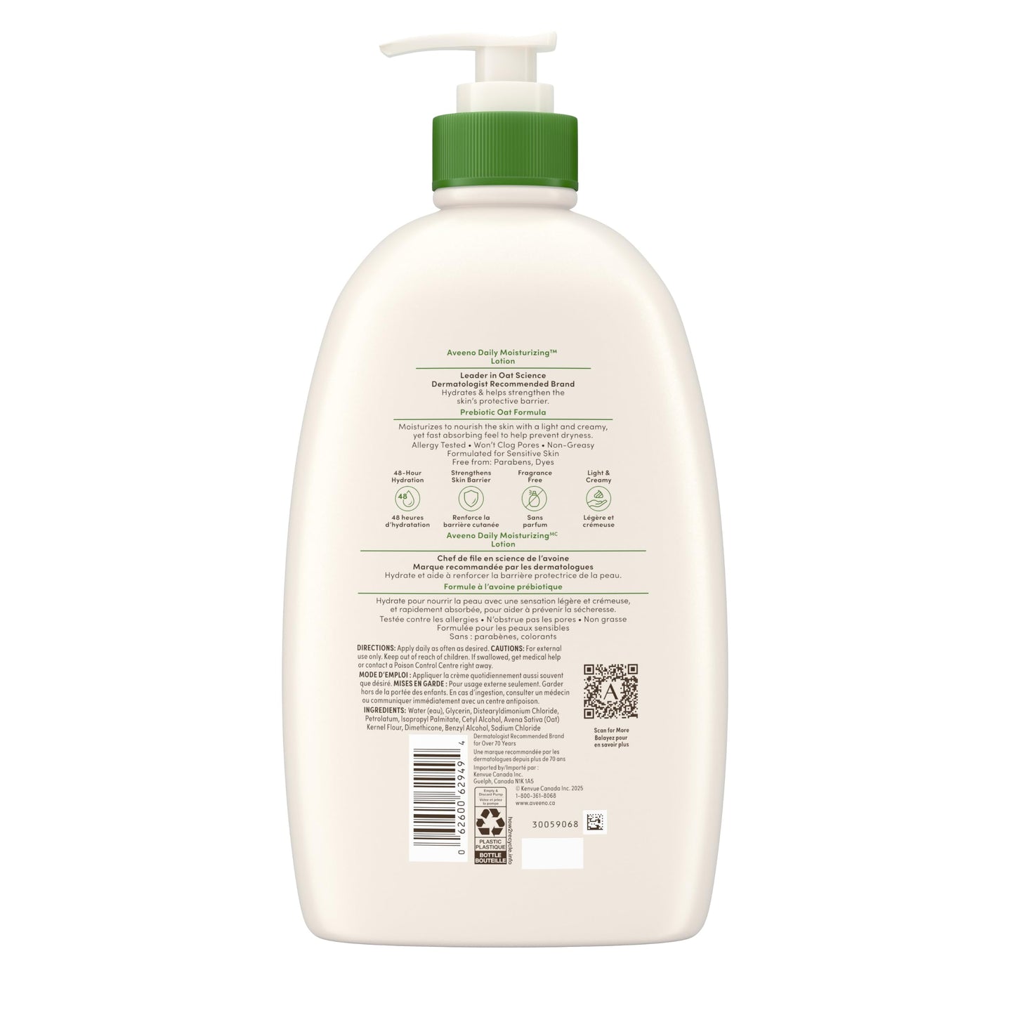 Aveeno Daily Moisturizing Body Lotion with Soothing Prebiotic Oat, Gentle Lotion Nourishes Dry Skin With Moisture, Paraben-, Dye- & Fragrance-Free, Non-Greasy & Non-Comedogenic, 975 ml