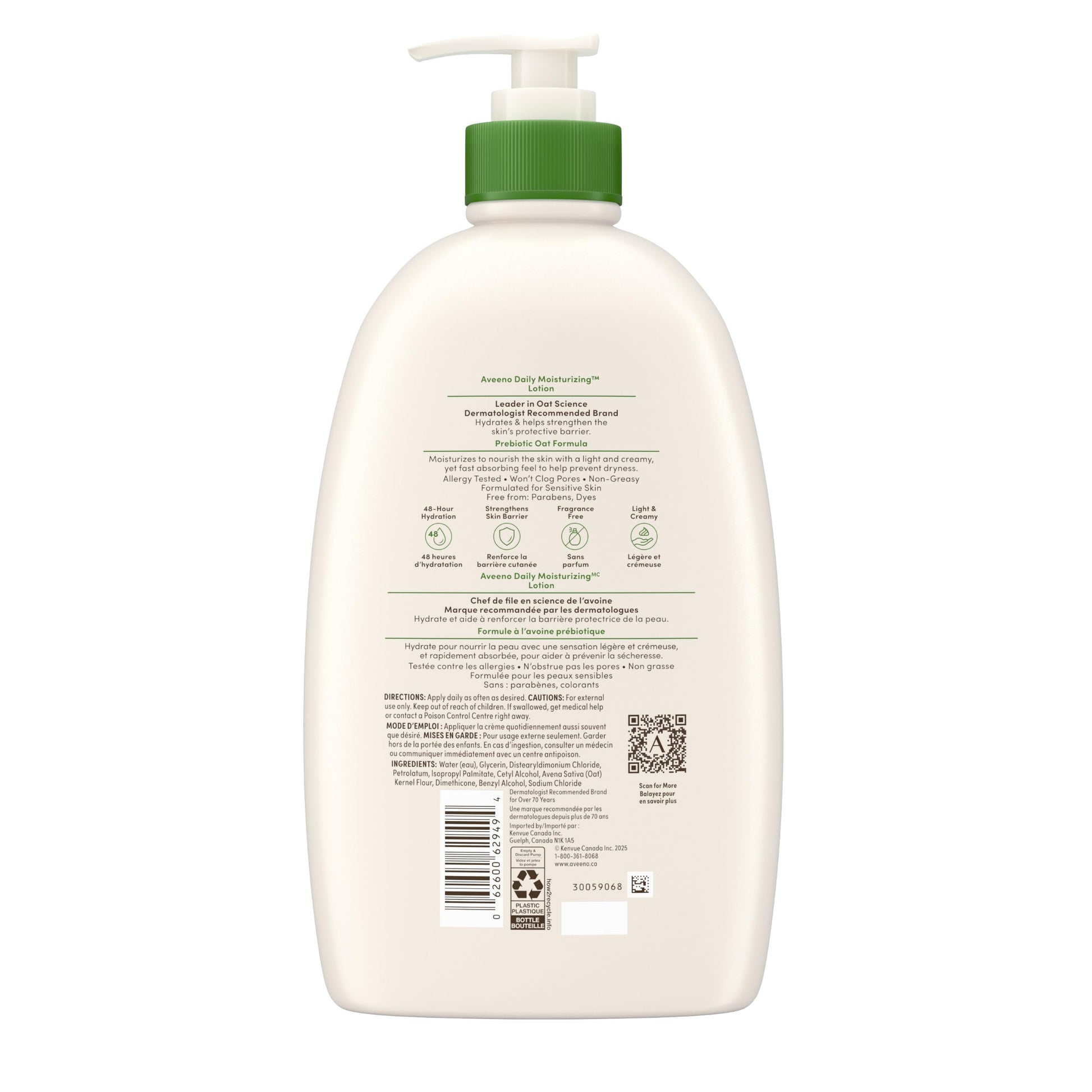 Aveeno Daily Moisturizing Body Lotion with Soothing Prebiotic Oat, Gentle Lotion Nourishes Dry Skin With Moisture, Paraben-, Dye- & Fragrance-Free, Non-Greasy & Non-Comedogenic, 975 ml