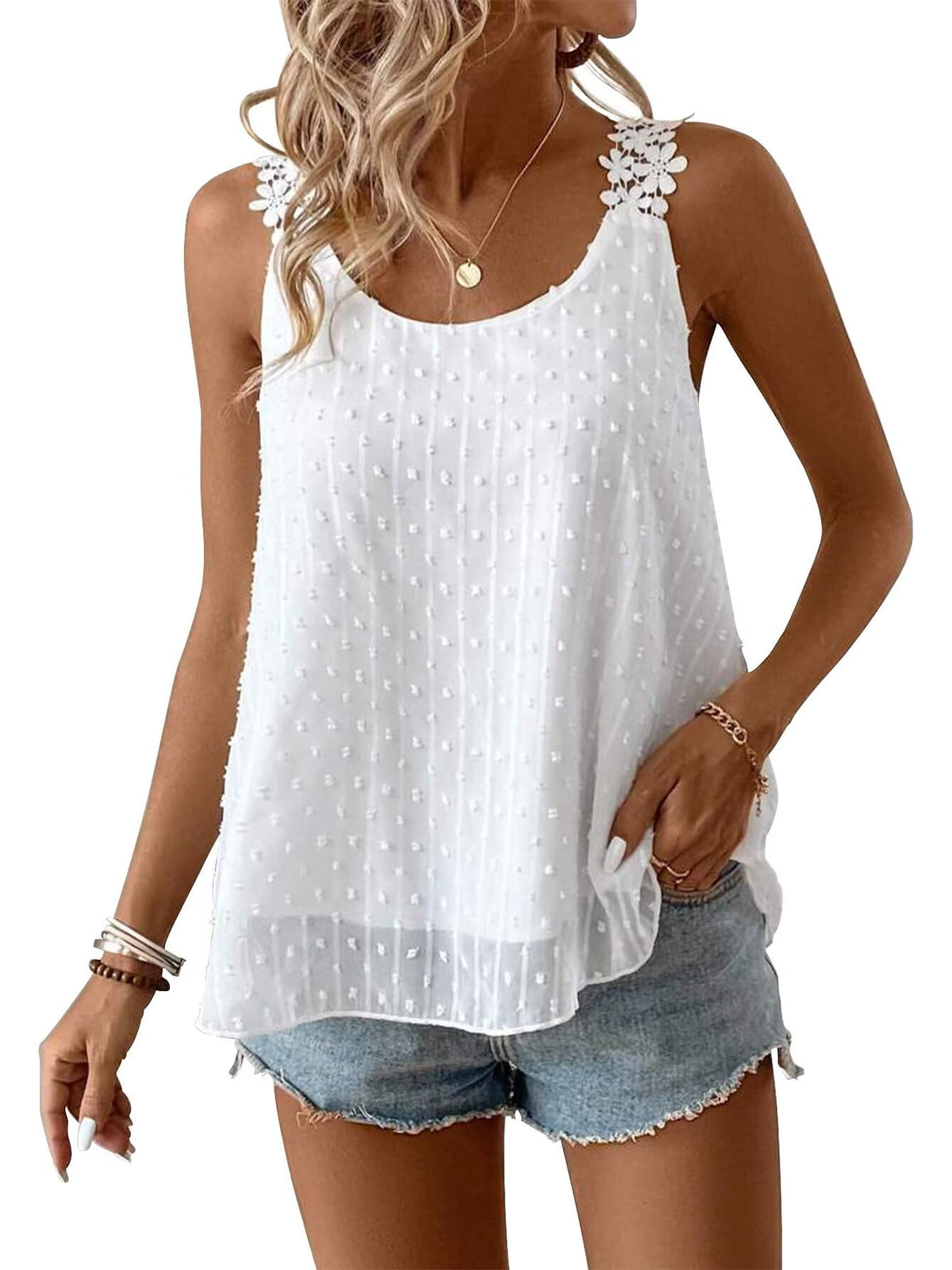 Falechay Tank Tops Flowy Crewneck Sleeveless Outfits for Women White L 🍁 All In One Marketplace Canada