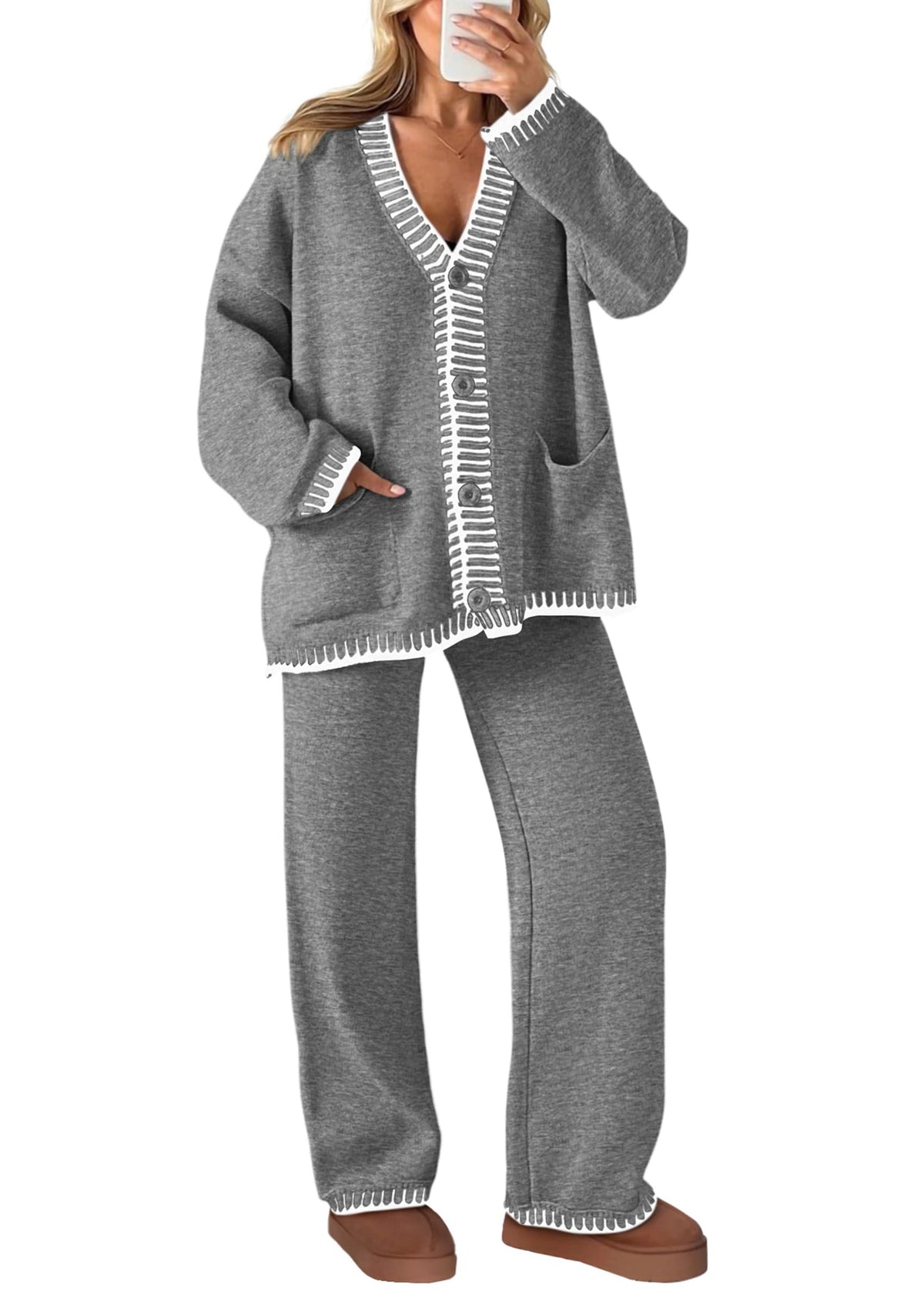 PRETTYGARDEN Women's Fall 2 Piece Knit Sweater Lounge Set(Grey,S) 🍁 All In One Marketplace Canada