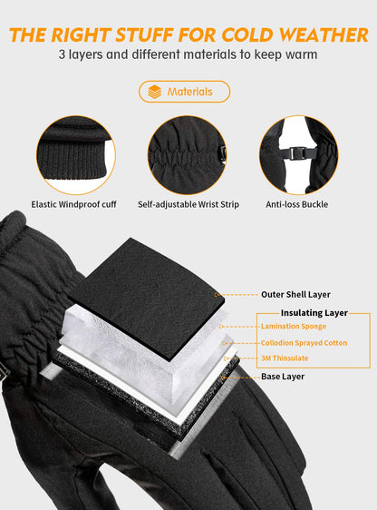 TRENDOUX Winter Gloves, Men Womens Glove Ski 3M Thinsulate, Outdoor Skiing Hiking Touch Screen Fingers, Windproof Cuff, Thick Thermal Wicking Insert, Driving Cycling Running Work (Black M) 🍁 All In One Marketplace Canada