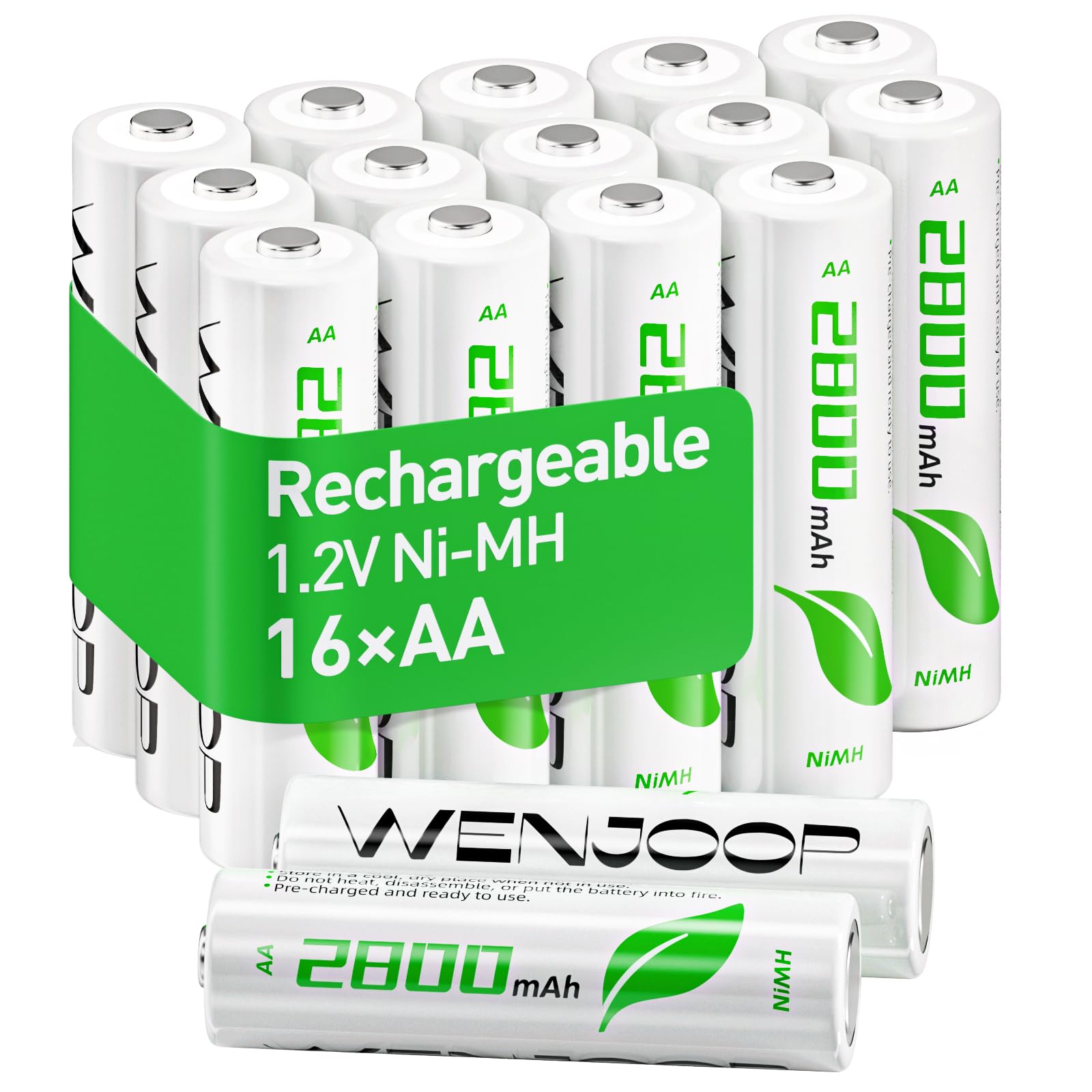 WENJOOP Rechargeable AA Batteries 16 Pack, 2800mAh Ni-MH, Up to 1200 Cycles, for Controllers, Cameras and Toys - Available at All In One Marketplace Canada
