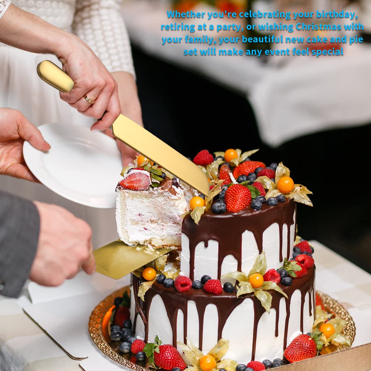 Kyraton Wedding Cake Knife and Server Set, Gold Titanium Plated Stainless Steel Cake Cutting Set for Weddings and Birthdays 🍁 All In One Marketplace Canada
