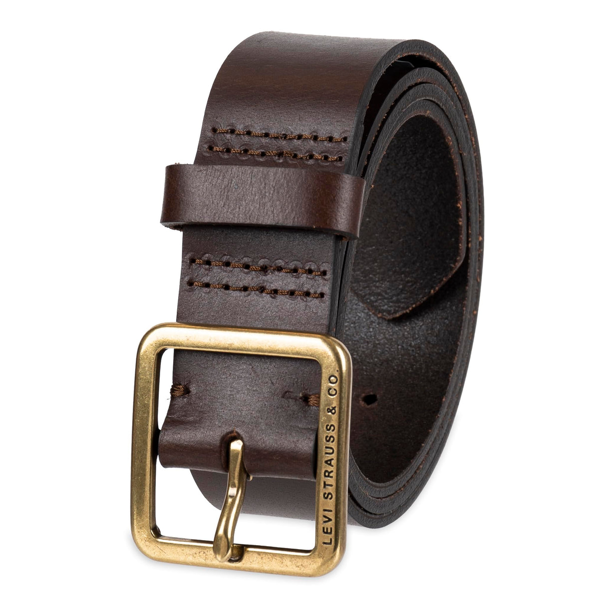 Levi's Women's Slim Casual Leather Jean Belt with Square Center Bar Buckle (Regular and Plus Sizes), Brown Elevated, Medium