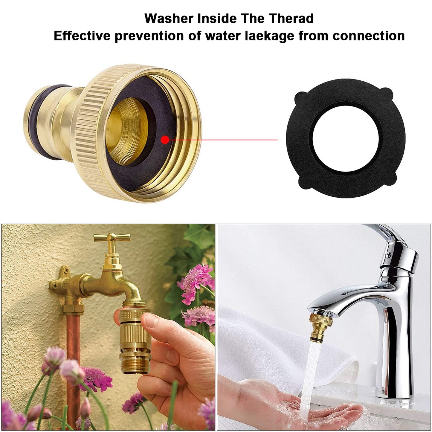 Garden Hose Quick Connectors, Solid Brass 3/4 inch GHT Thread Easy Connect Fittings No-Leak Water Hose Male Female Value Pack (5 Set) with 10pcs Extra Rubber - Available at All In One Marketplace Canada