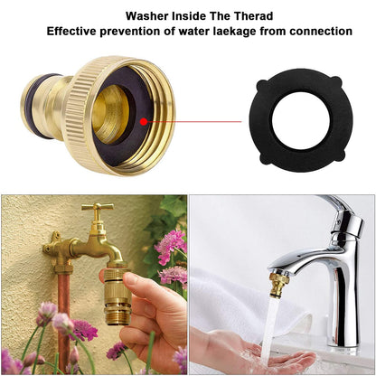 Garden Hose Quick Connectors, Solid Brass 3/4 inch GHT Thread Easy Connect Fittings No-Leak Water Hose Male Female Value Pack (5 Set) with 10pcs Extra Rubber - Available at All In One Marketplace Canada
