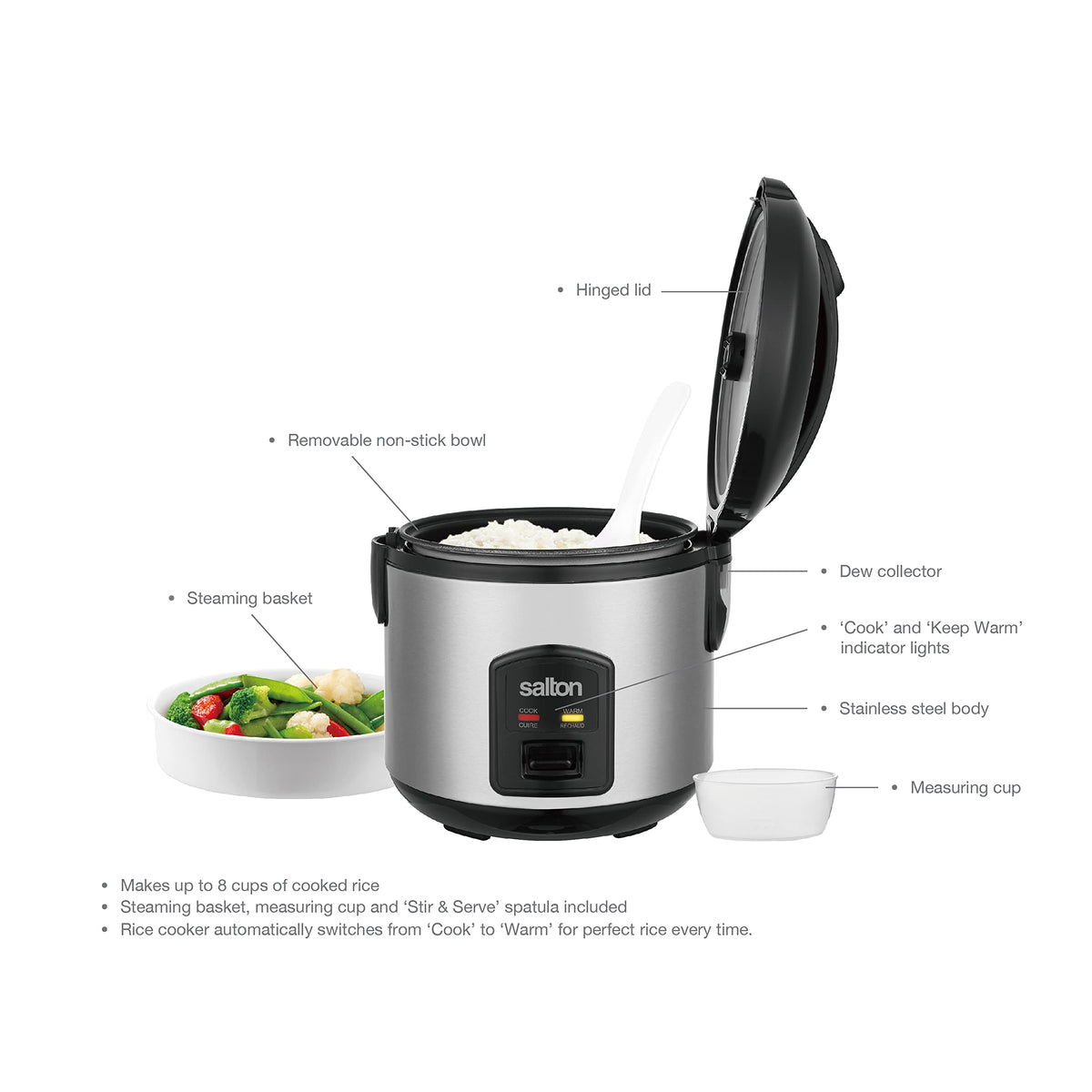 Salton Automatic Rice Cooker with Food Steaming Basket