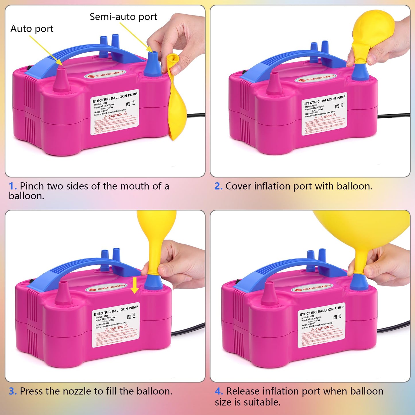 IDAODAN Electric Balloon Pump, Portable Electric Balloon Blower Machine Inflator Air Pump Dual Nozzle110V 600W for Party Decorations