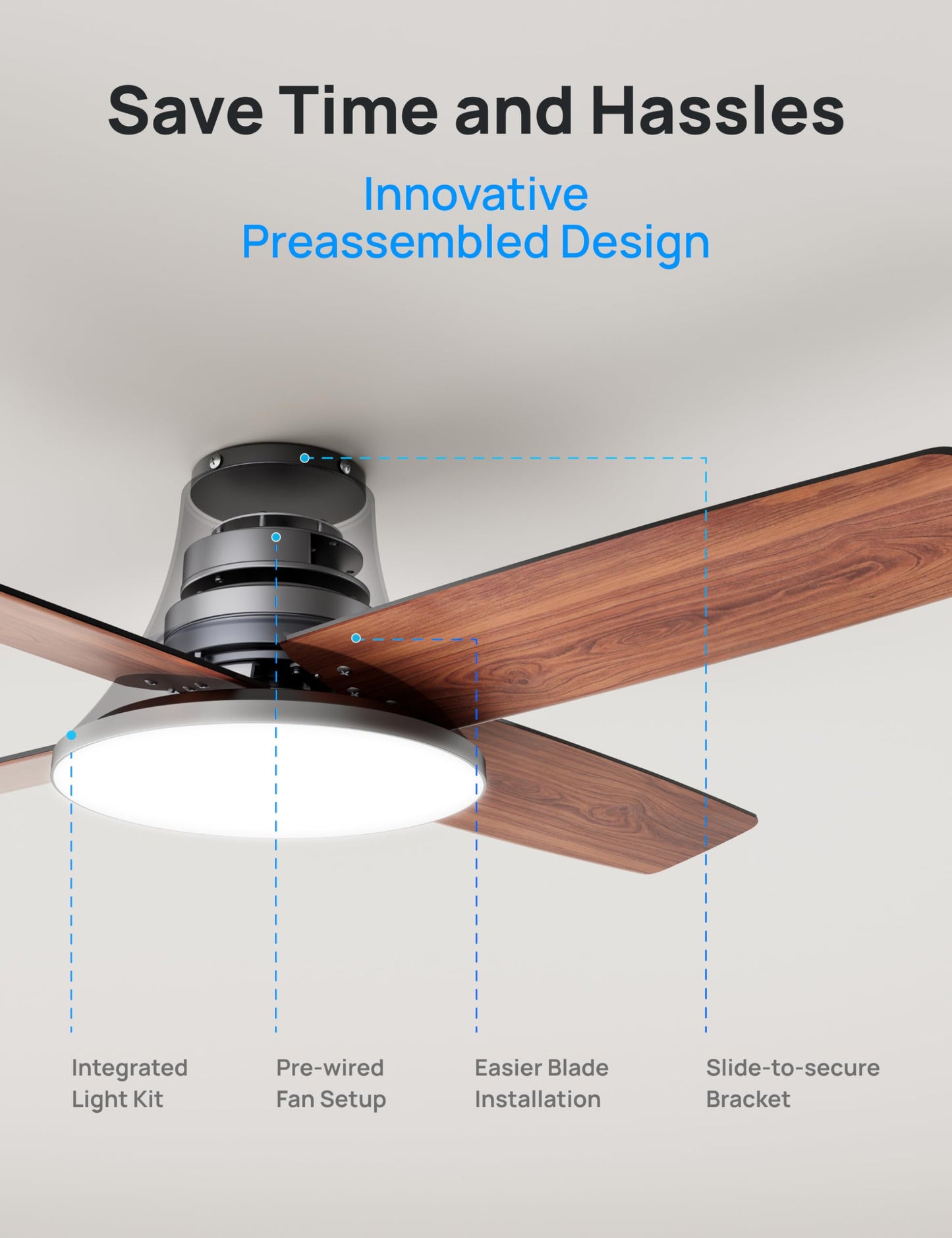 Dreo Ceiling Fans with Lights, 12 Speeds & 3 Fan Modes, Quiet DC Motor, Low Profile Easy to Install, Flush Mount Smart Ceiling Fan with Dimmable LED, 12H Timer for Bedroom, Remote, Black, 44'' DREO