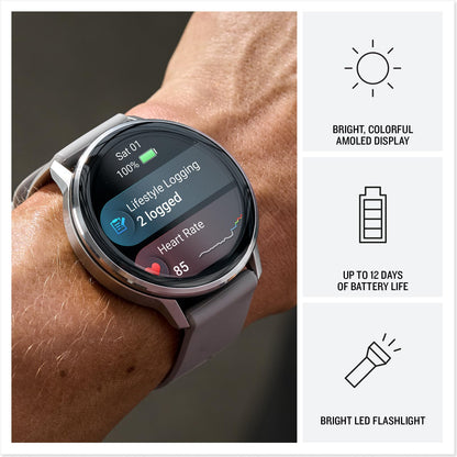 Garmin Venu® 4, 45mm, Advanced Health and Fitness GPS Smartwatch, Bright and Colorful Display, Built-in Flashlight, 12 Days of Battery Life, Slate with Black Silicone Band