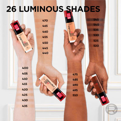 L'Oreal Paris Liquid Foundation, Full Coverage Foundation, Lasting Wear Makeup, With Vitamin C, Infallible Fresh Wear, Shade: 420 True Beige, Pack of 1