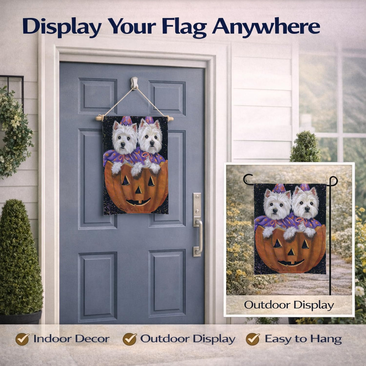 Caroline's Treasures PPP3205GF Westie Halloween Pumpkin Ride Flag Garden Size, Small, Multicolor