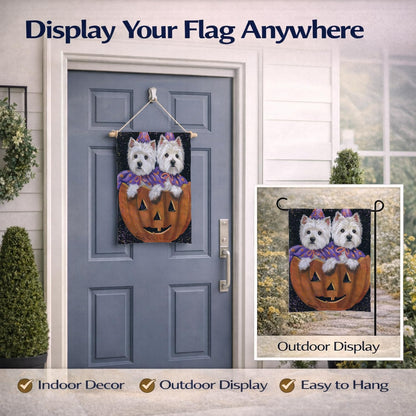 Caroline's Treasures PPP3205GF Westie Halloween Pumpkin Ride Flag Garden Size, Small, Multicolor