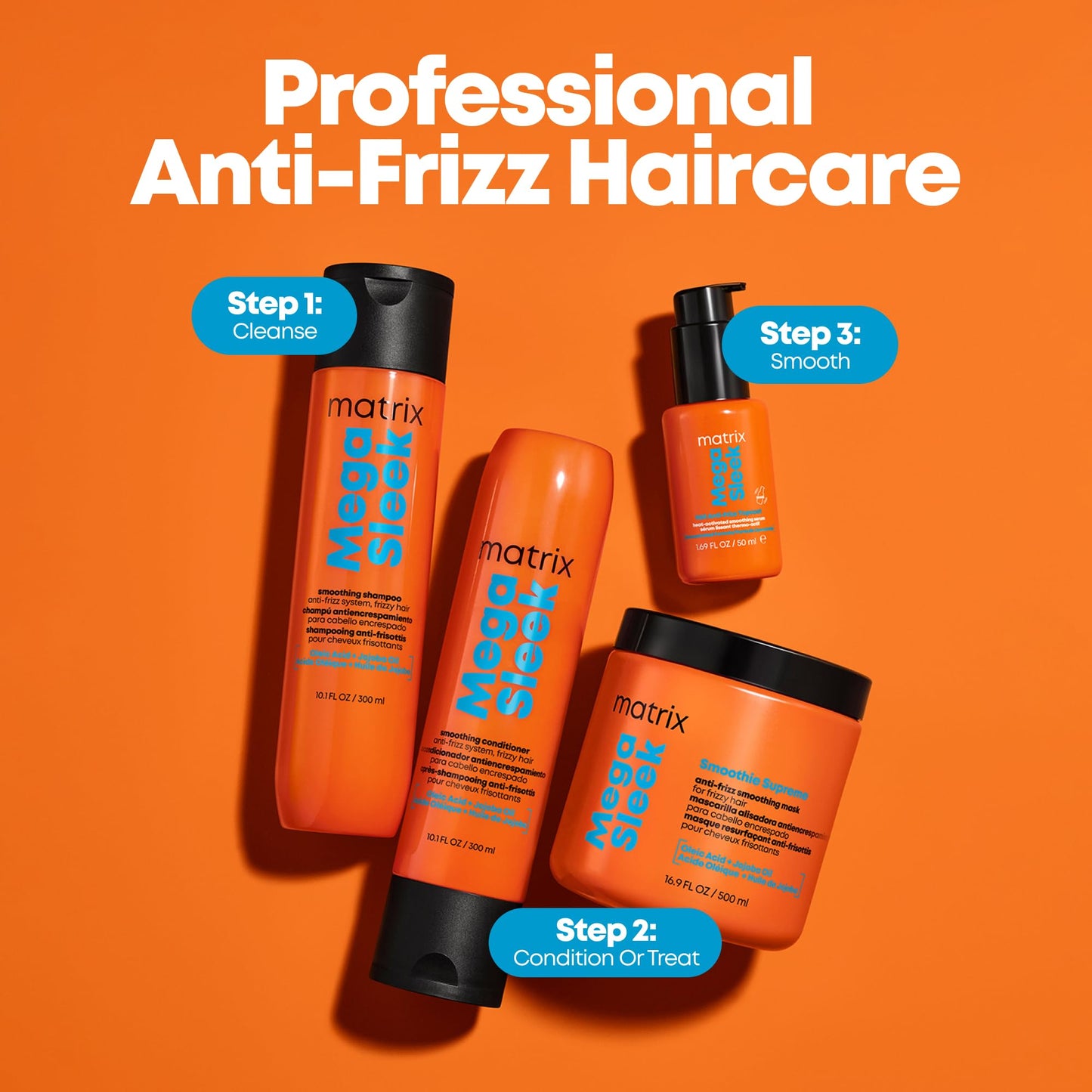 Matrix Mega Sleek Anti-Frizz Sulfate-Free Smoothing Shampoo for All Frizzy Hair, Professional Formula, For Humidity & Static Protection Matrix