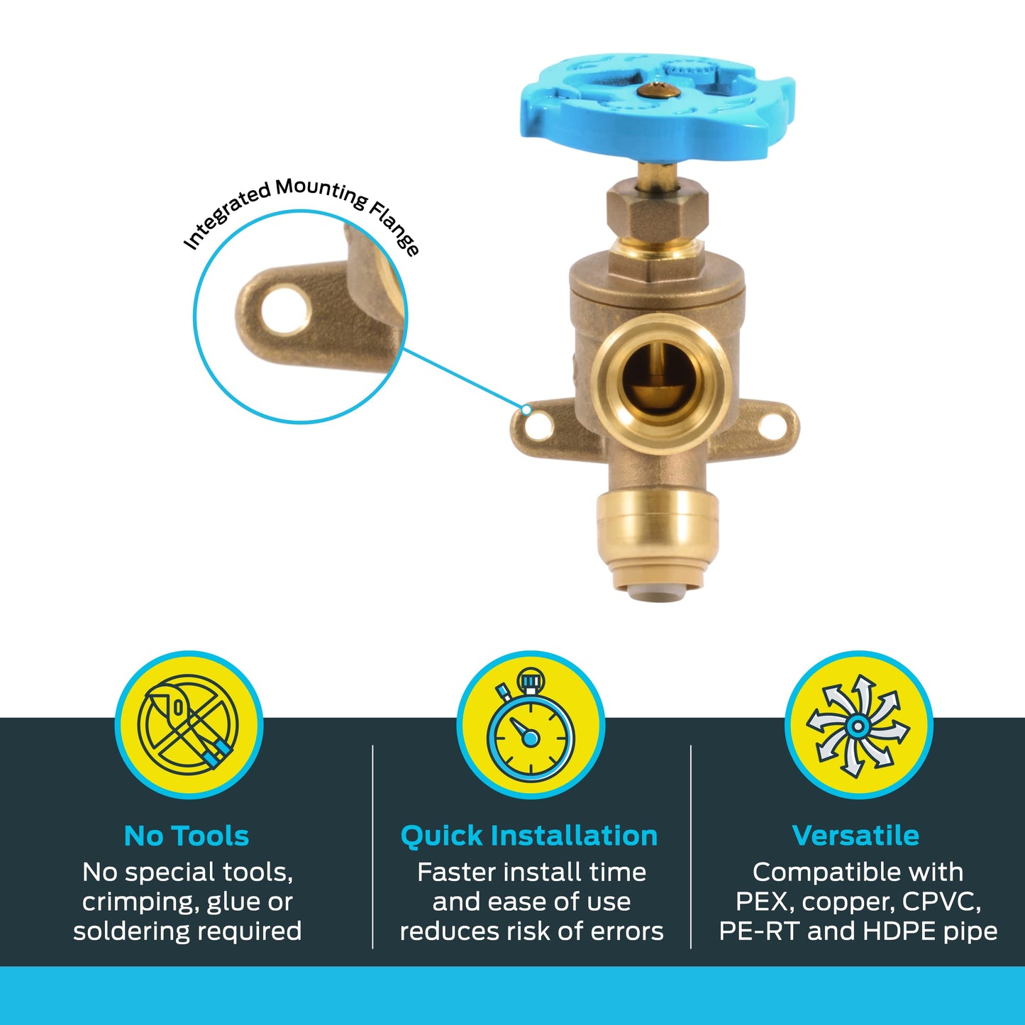 SharkBite 1/2 Inch x 3/4 Inch MHT Garden Valve, Multi Turn, Push to Connect Brass Plumbing Fitting, PEX Pipe, Copper, CPVC, PE-RT, HDPE, 24622LF SharkBite