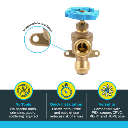SharkBite 1/2 Inch x 3/4 Inch MHT Garden Valve, Multi Turn, Push to Connect Brass Plumbing Fitting, PEX Pipe, Copper, CPVC, PE-RT, HDPE, 24622LF SharkBite