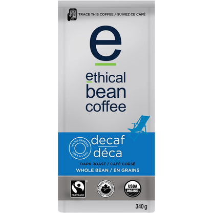Ethical Bean Fairtrade Organic Coffee, Decaf Dark Roast, Whole Bean Coffee Ethical Bean Coffee