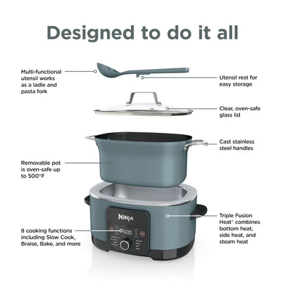 Ninja MC1001C Foodi PossibleCooker PRO 8.5 Quart Multi-Cooker, with 8-in-1 Slow Cooker,Dutch Oven,Steamer &More,Glass Lid & Integrated Spoon,Nonstick,Oven Safe Pot to 500°F,Sea Salt Gray,Sea Salt Grey - Available at All In One Marketplace Canada