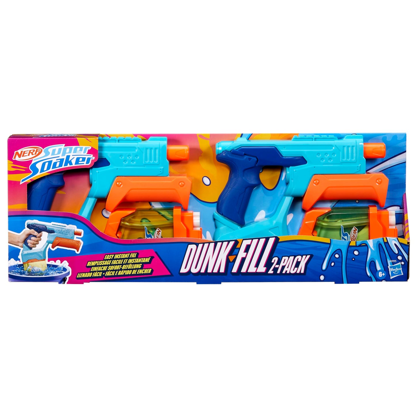 Nerf Super Soaker Dunk-Fill 2-Pack, 2 Water Blasters, Easy Instant Fill Tanks, Just Dunk & Go, 10.1 Fluid Ounce Tanks, Water Toys, Ages 6+ Nerf