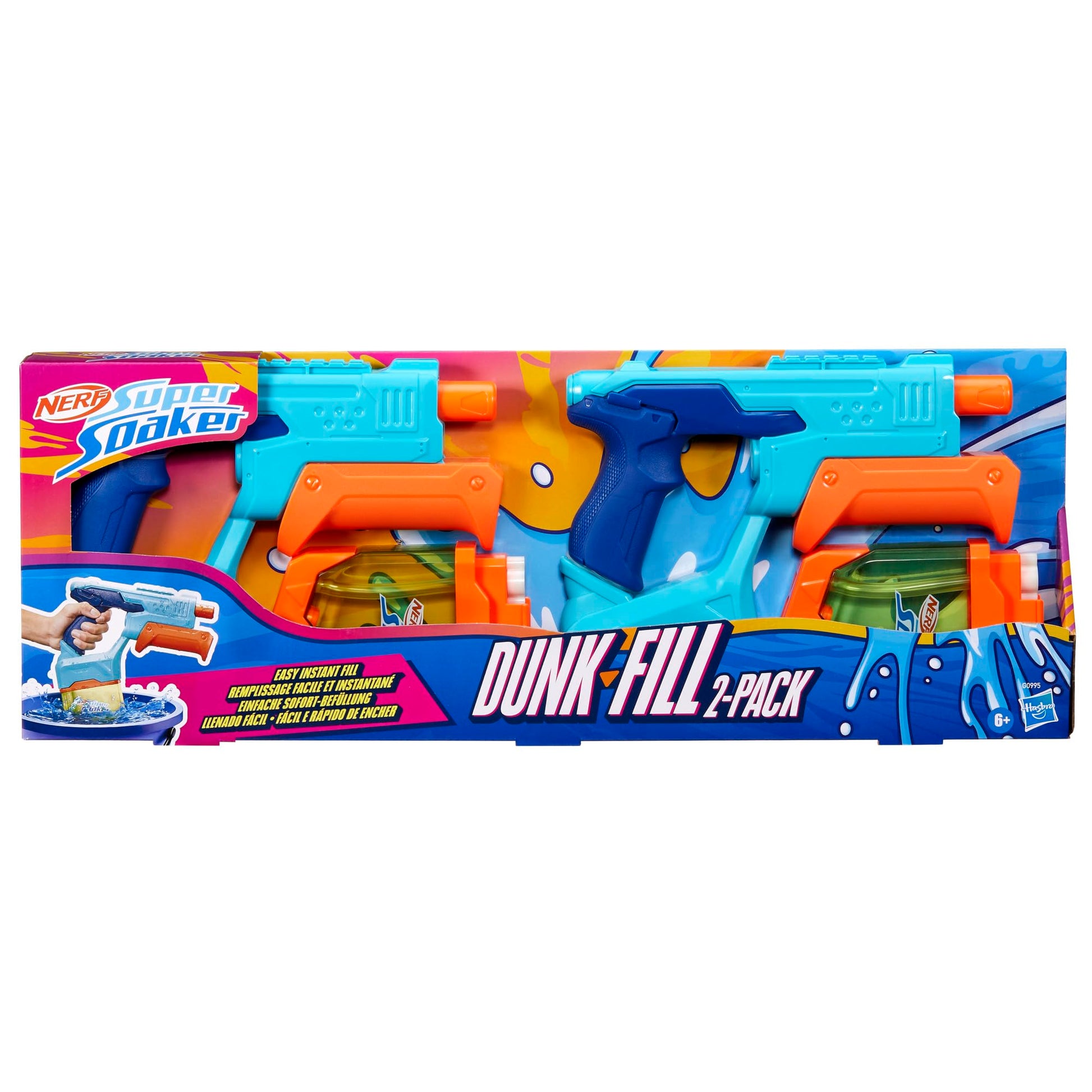 Nerf Super Soaker Dunk-Fill 2-Pack, 2 Water Blasters, Easy Instant Fill Tanks, Just Dunk & Go, 10.1 Fluid Ounce Tanks, Water Toys, Ages 6+ Nerf