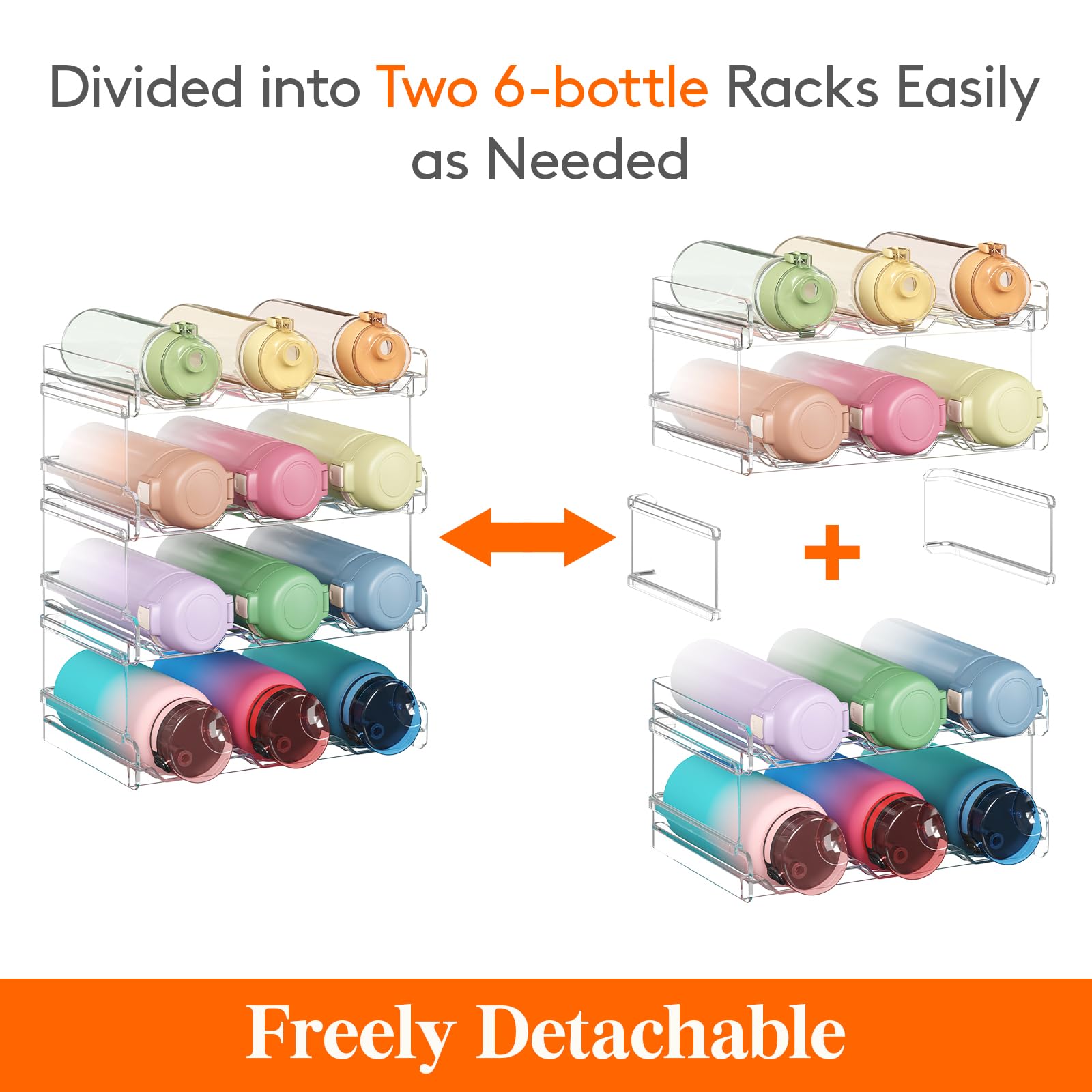Lifewit Stackable Water Bottle Organizer for Cabinet, Freezer, Pantry - Plastic Cup Holder, Wine Racks for Kitchen Tabletop Storage, Cupboard, Office - Pack of 4, Each Rack Holds 3 Containers - Available at All In One Marketplace Canada