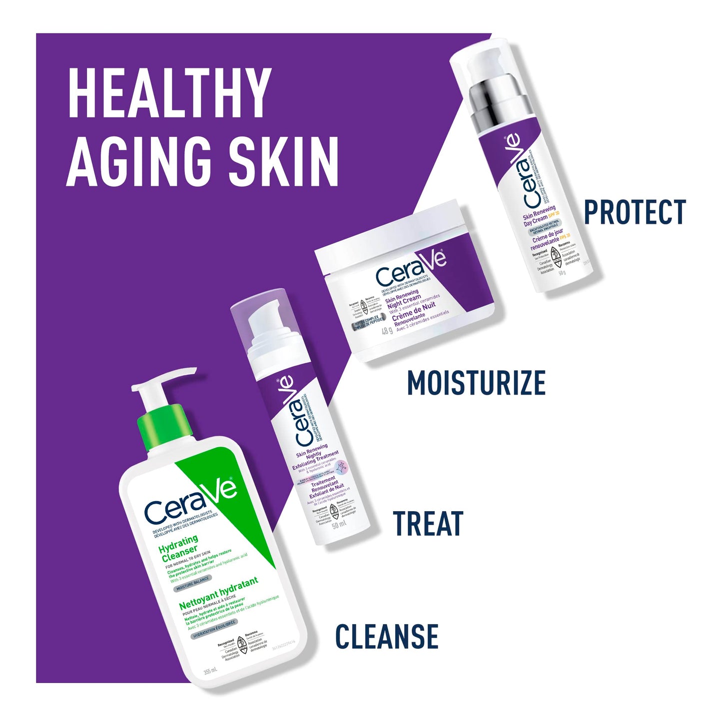 CeraVe Skin Renewing Nightly Exfoliating Treatment for Healthy Aging, Fine Lines, Wrinkles, Dullness and Pores. Face Serum with Glycolic Acid, Hyaluronic Acid & Ceramides, Fragrance-Free, 50ml - Available at All In One Marketplace Canada