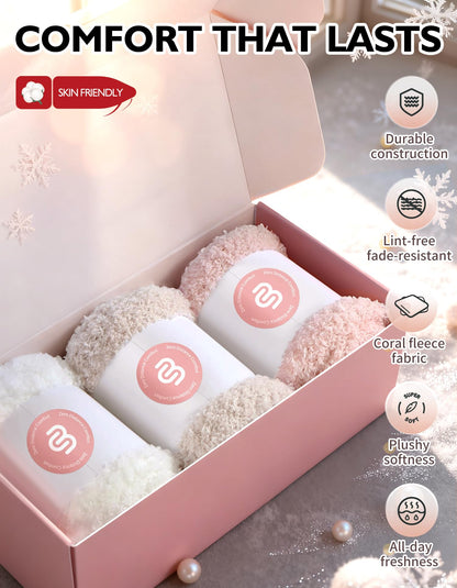 CLOSEMATE Womens Fuzzy Calf Socks, Cozy Cloud Socks Gift Box Set, 3 Pairs 🍁 All In One Marketplace Canada
